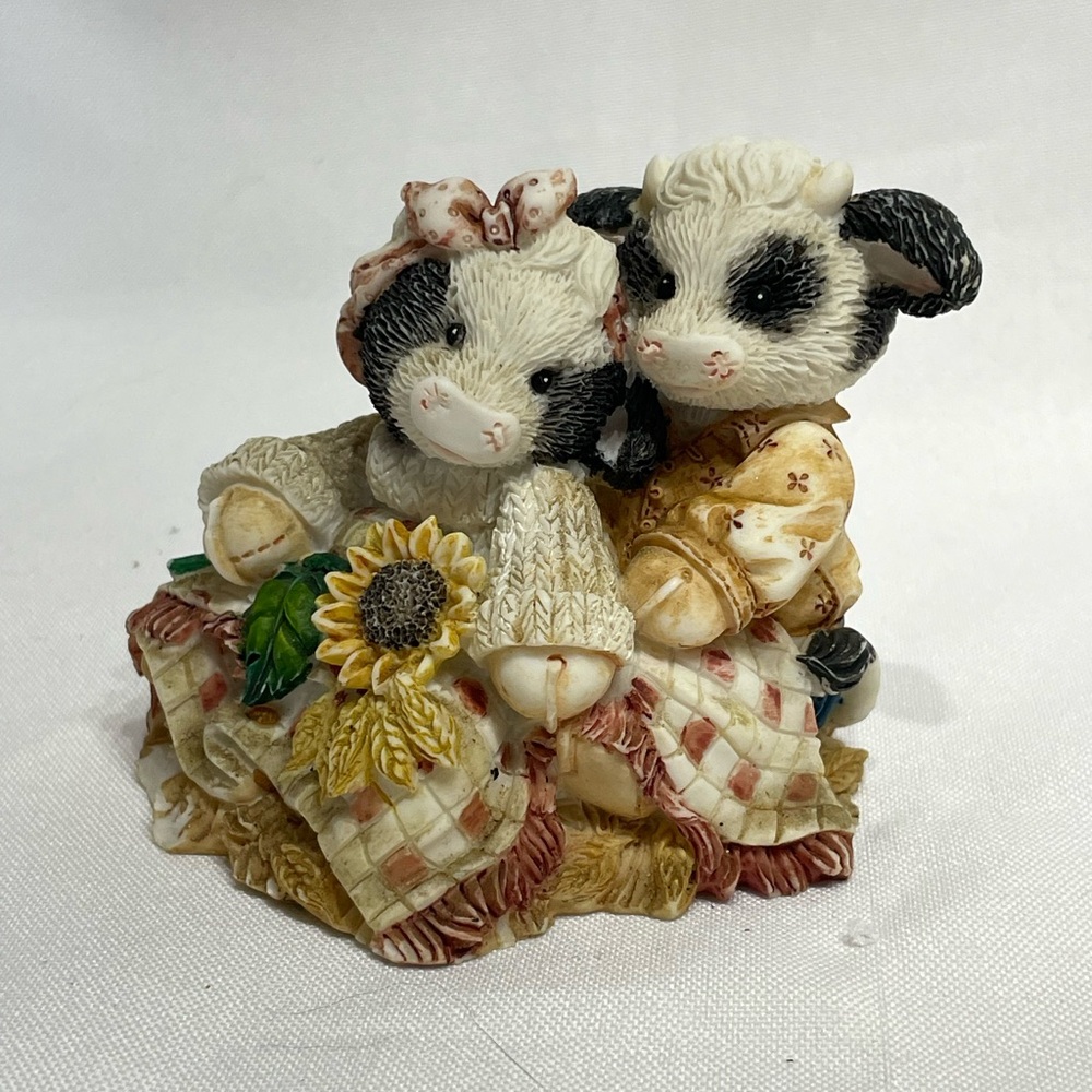 Cute 3” Mary’s Moo Moos Cows Calves Autumn Harvest Sunflowers Decor Figure guc